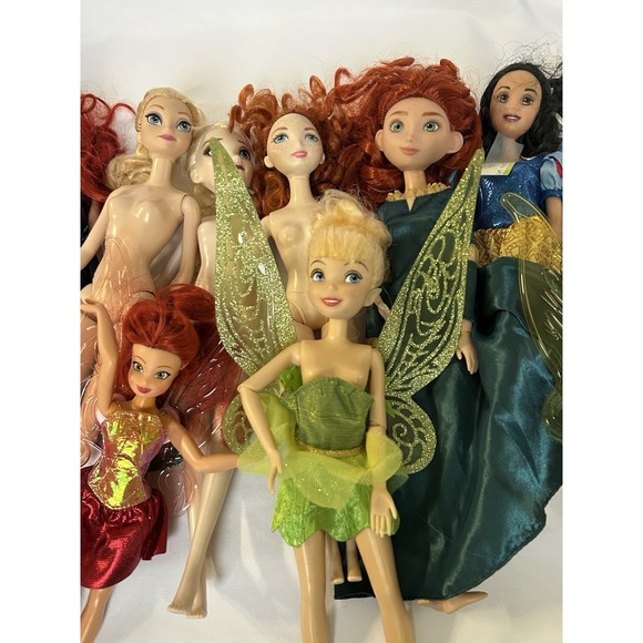 Disney Princess & Fairies Doll Lot 17 Ariel Merida Elsa Tinker Bell Rapunzel - Picture 4 of 11